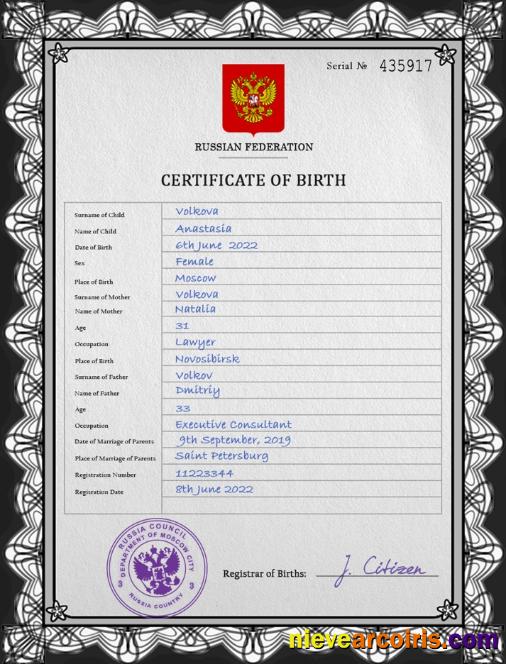 Russia vital record birth certificate